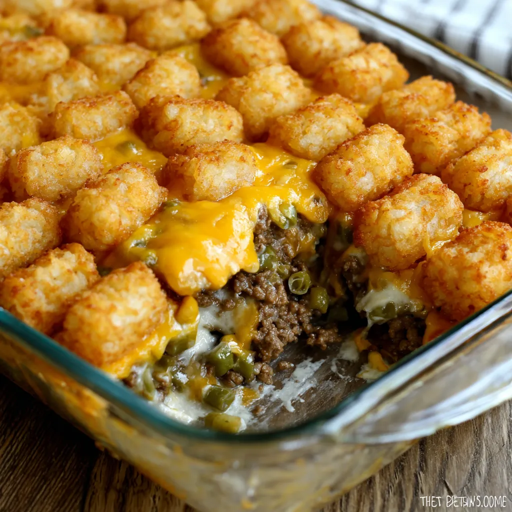A delicious tater tot casserole.