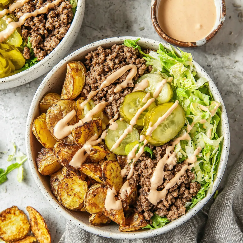 A bowl of food with a sauce on top.