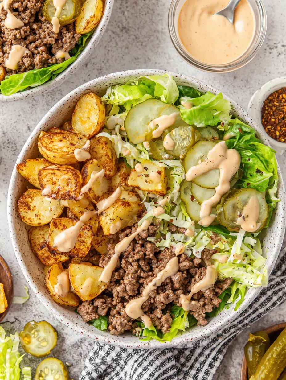 A bowl of food with a cucumber and potato salad.