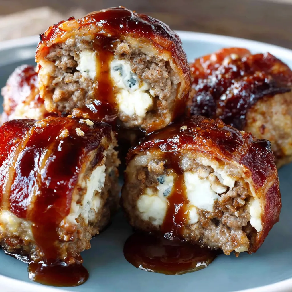 A plate of cheddar-stuffed BBQ bacon bombs.