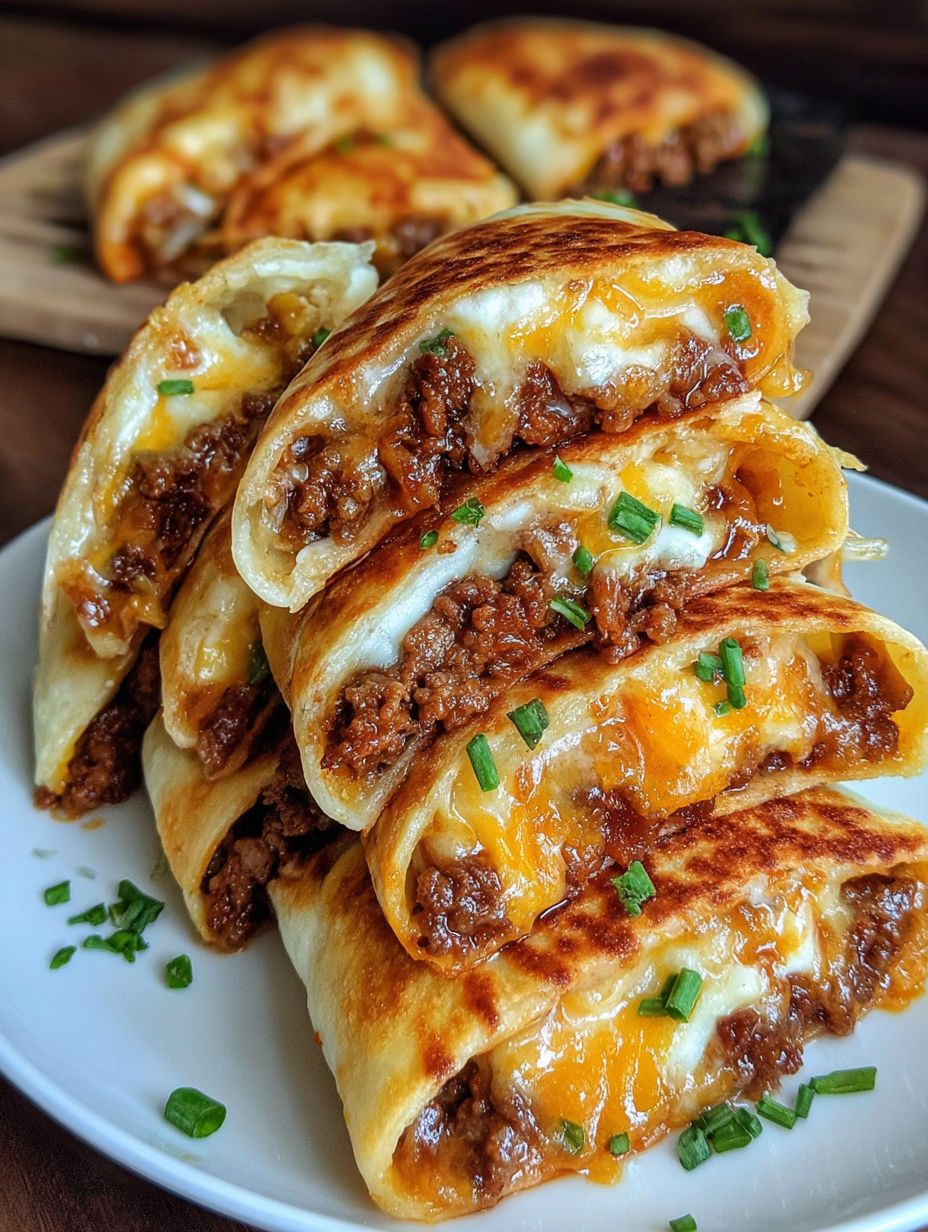 A stack of loaded cheesy pocket tacos.