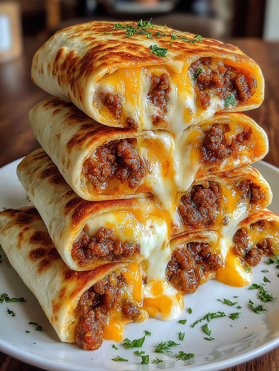 A stack of loaded cheesy pocket tacos.