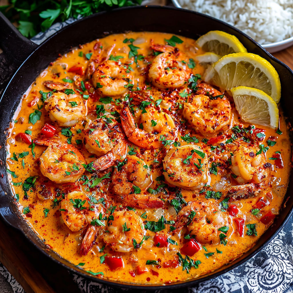 A bowl of shrimp with garlic and paprika.