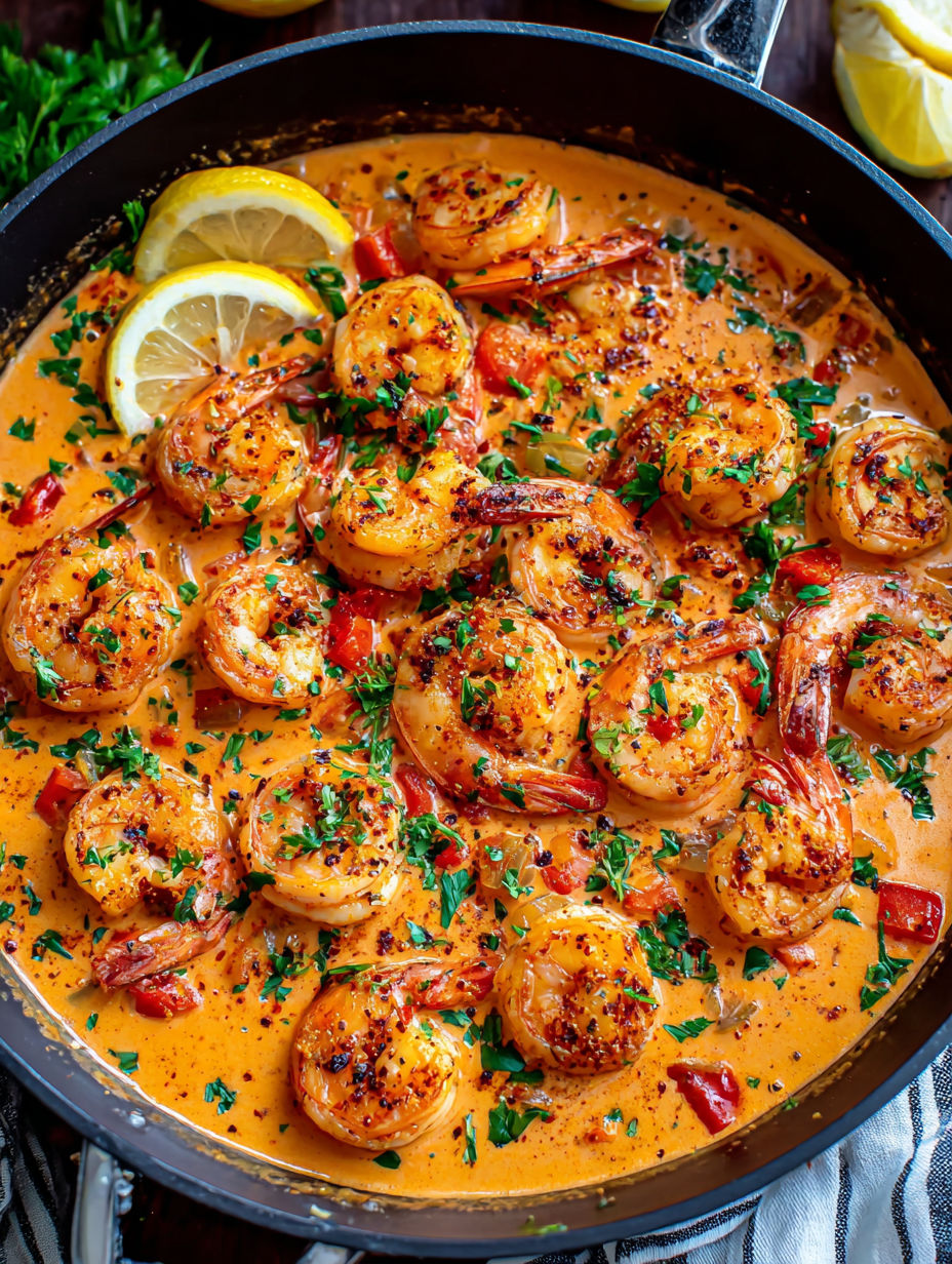 A dish of shrimp with garlic, paprika, and lemon.