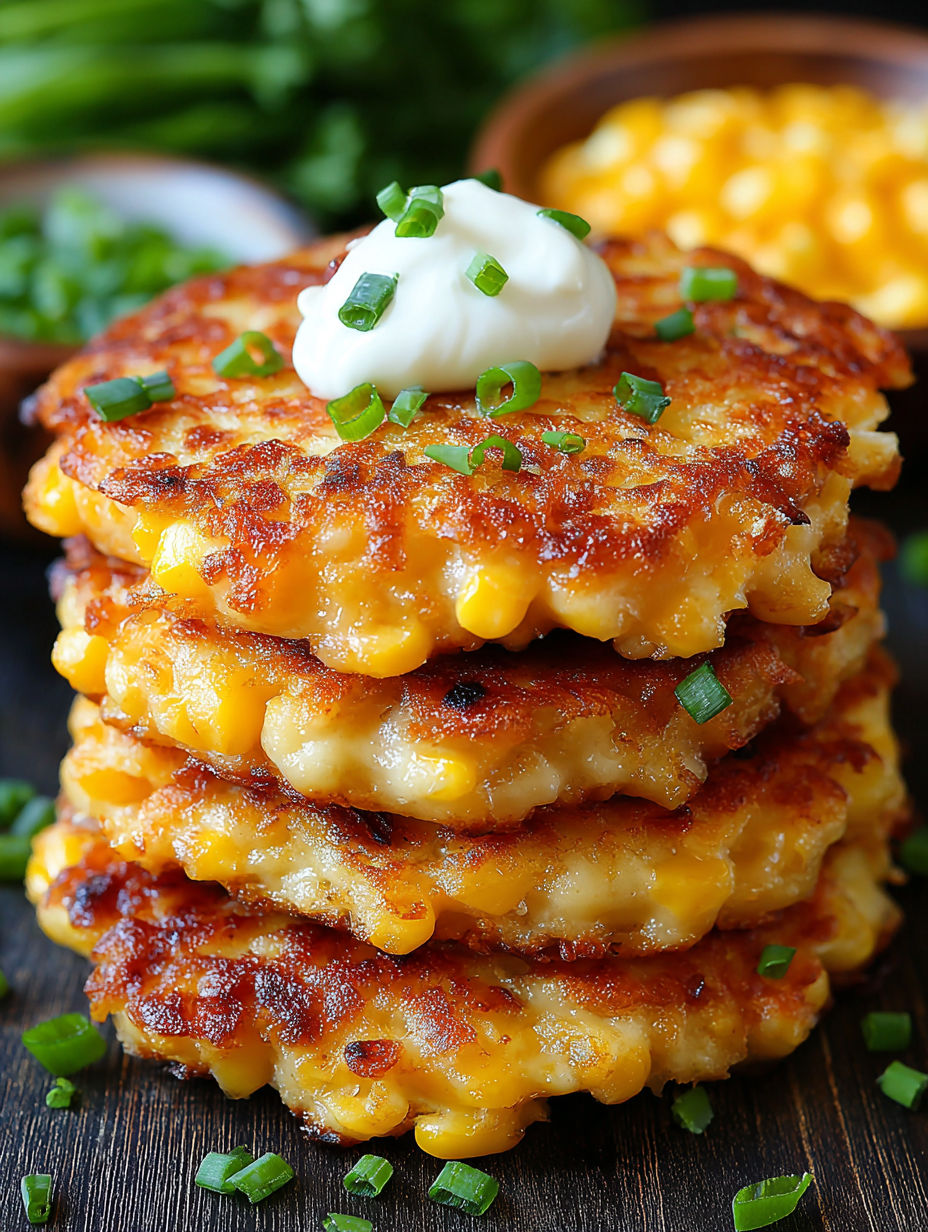 A stack of corn cakes with cheese on top.