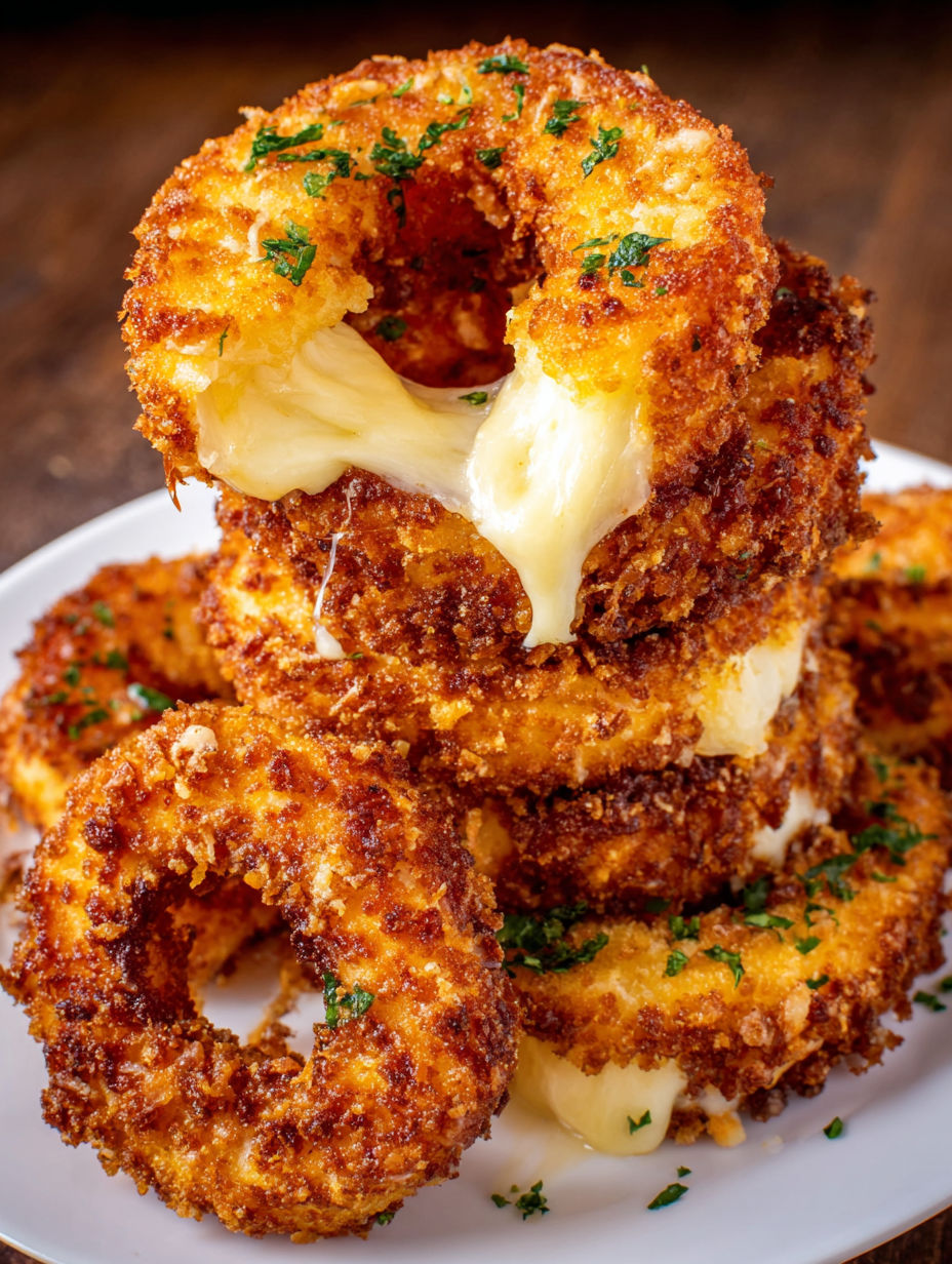 Cheesy onion rings with mozzarella.