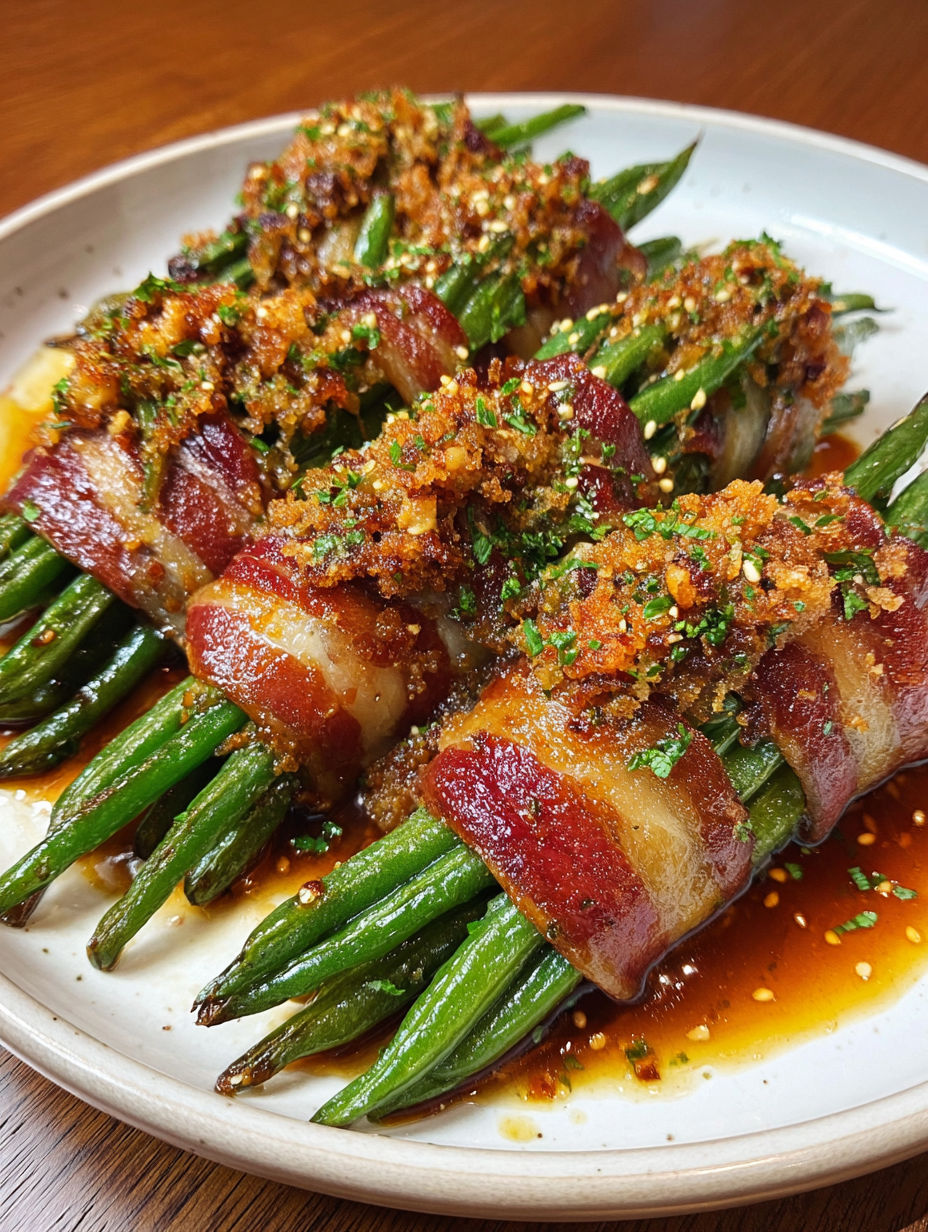 A plate of food with bacon wrapped around asparagus.