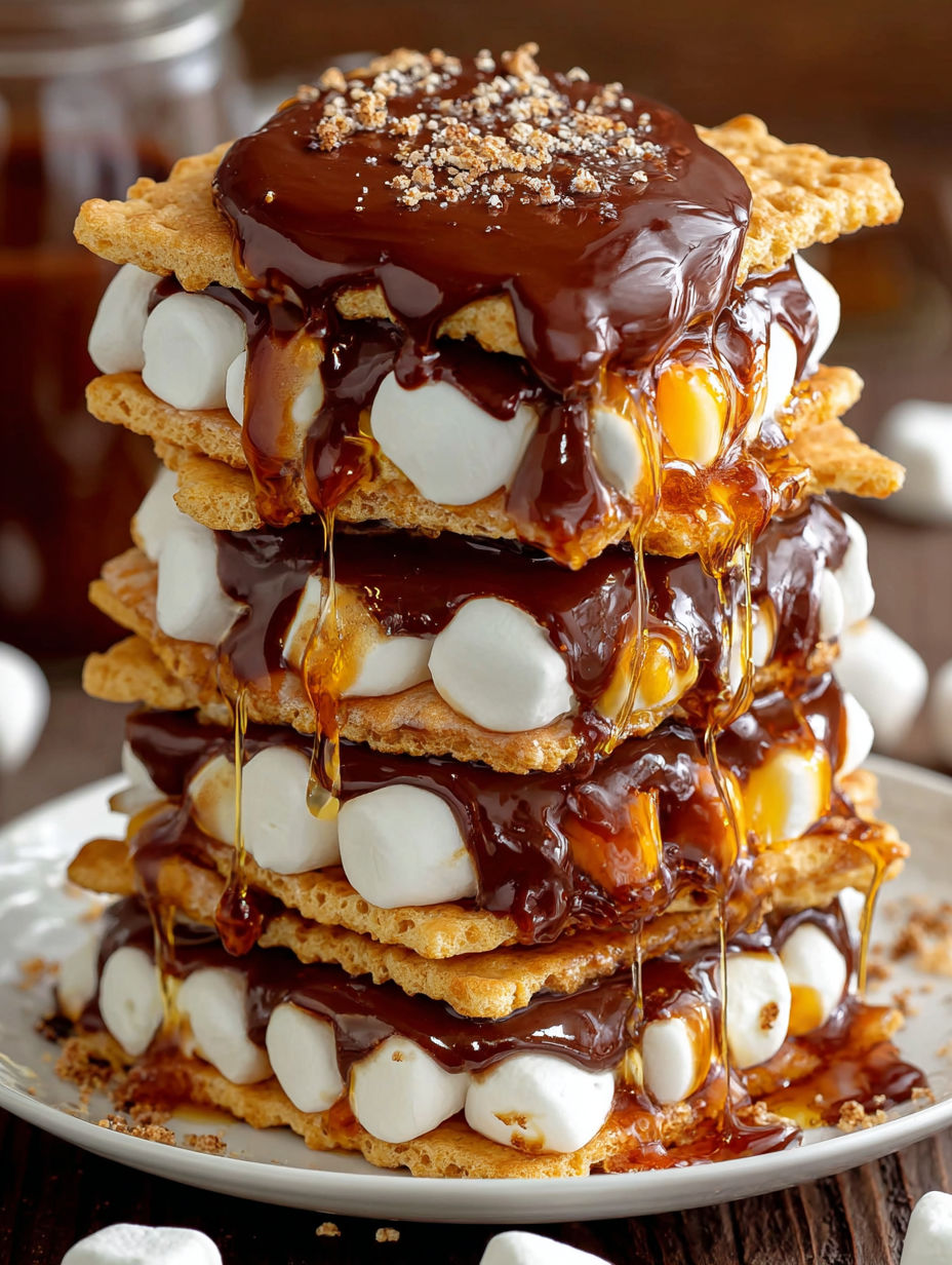 A stack of deep fried s'mores.