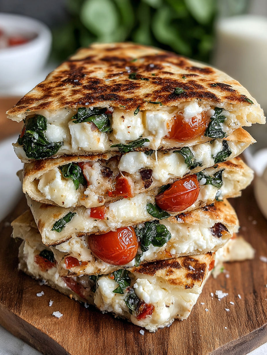 A stack of pizza with tomatoes and cheese.