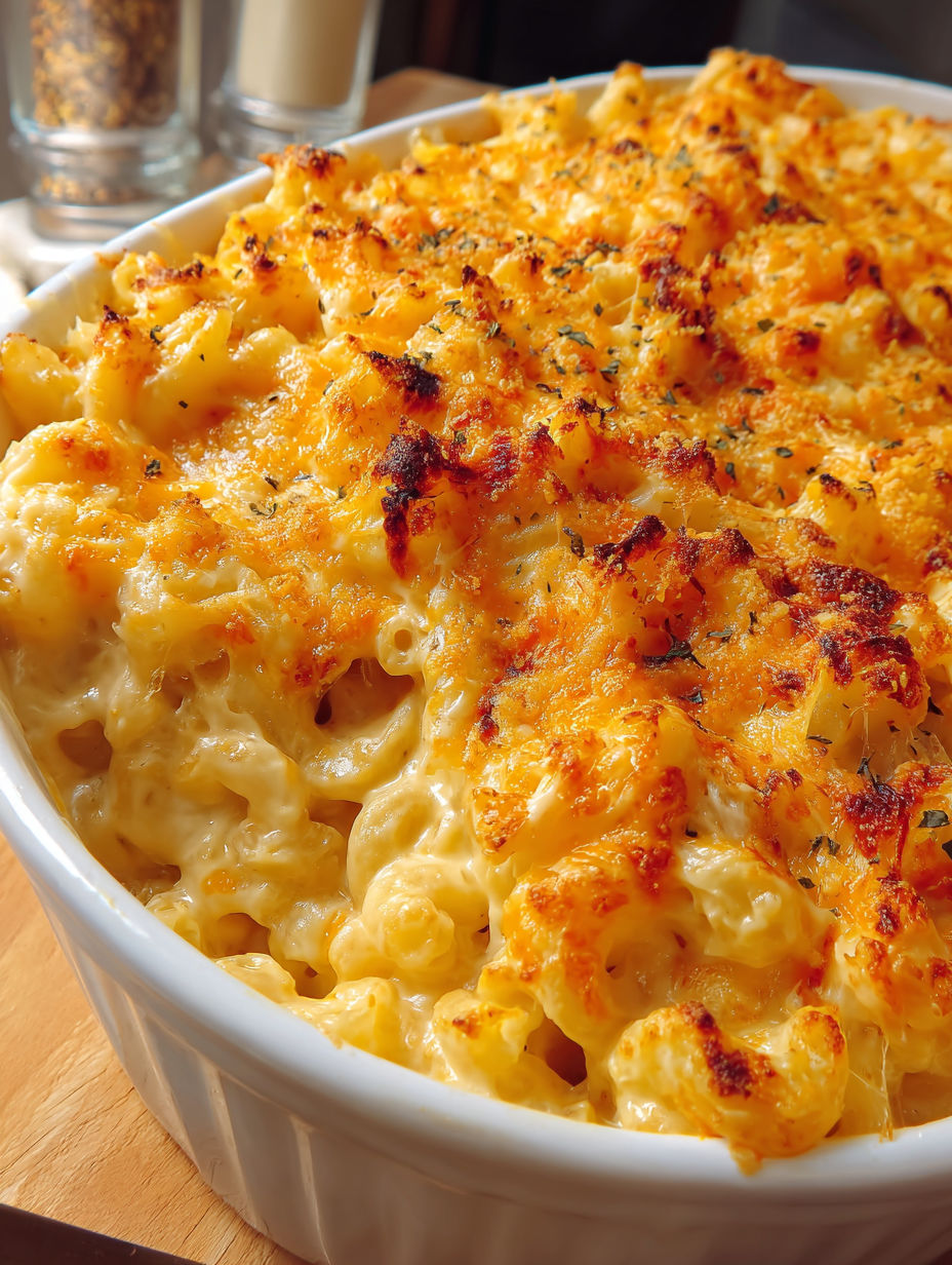 A bowl of macaroni and cheese.