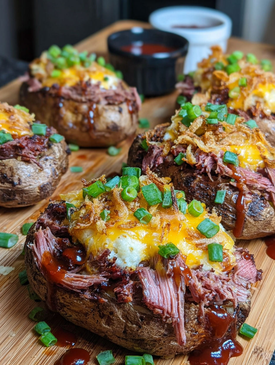 Twice baked potatoes with brisket.