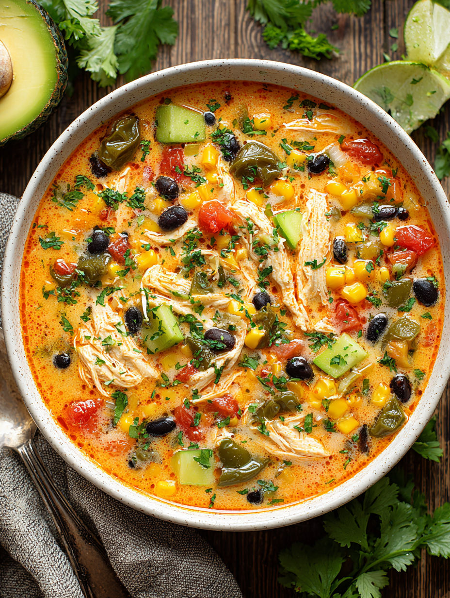 A bowl of chicken and vegetable soup.