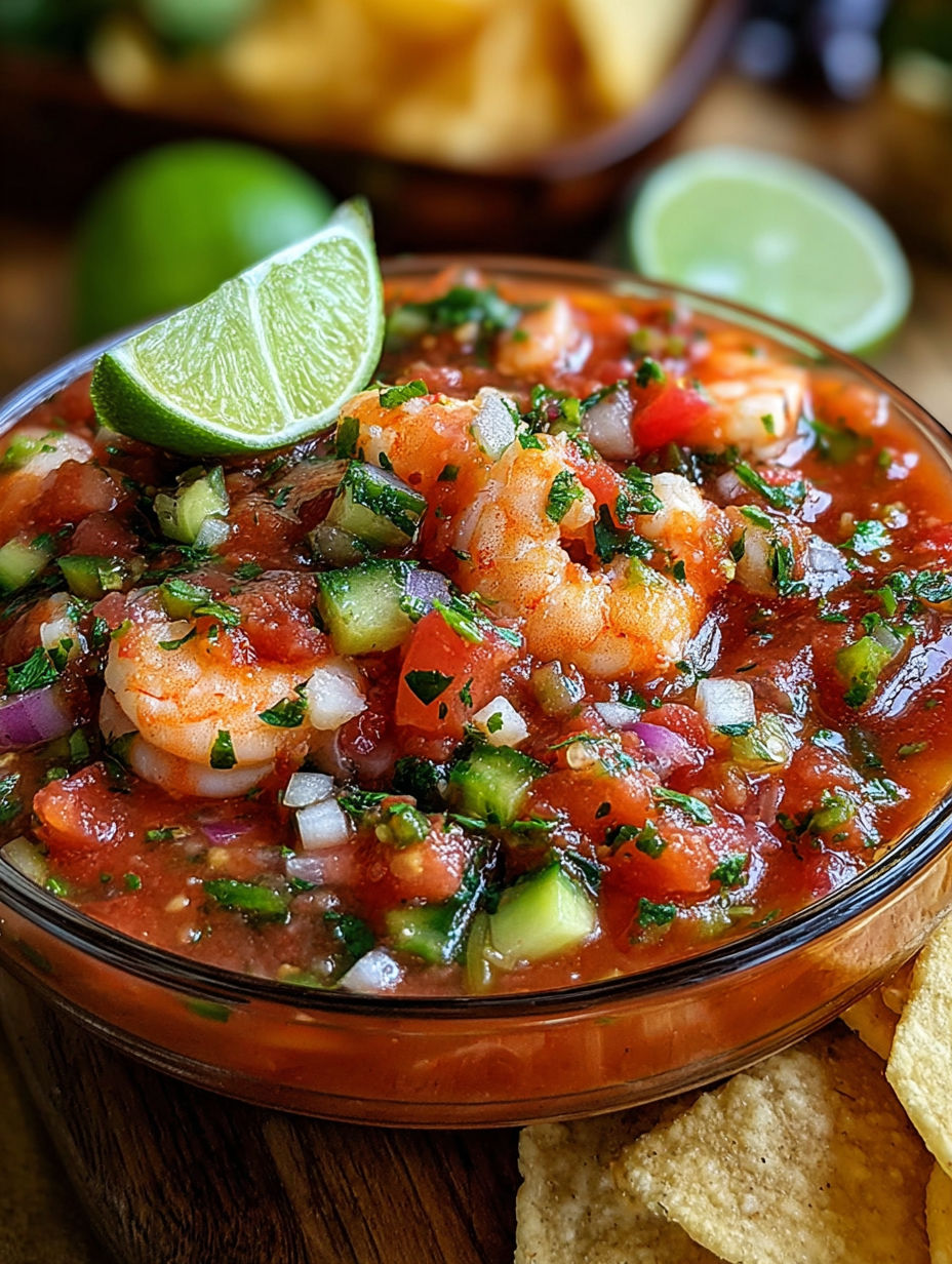 A bowl of shrimp and vegetable soup.