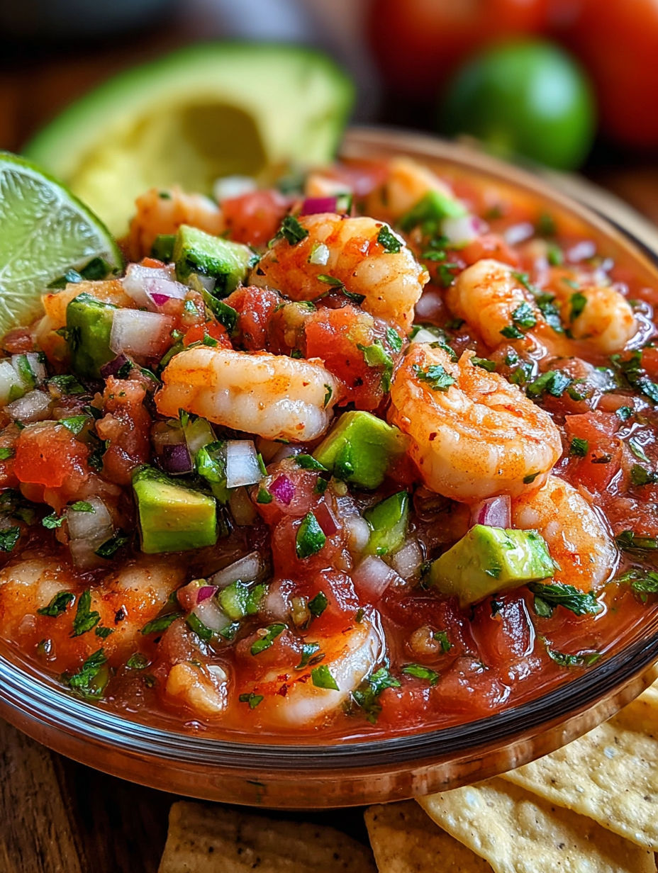 A bowl of shrimp and vegetables.