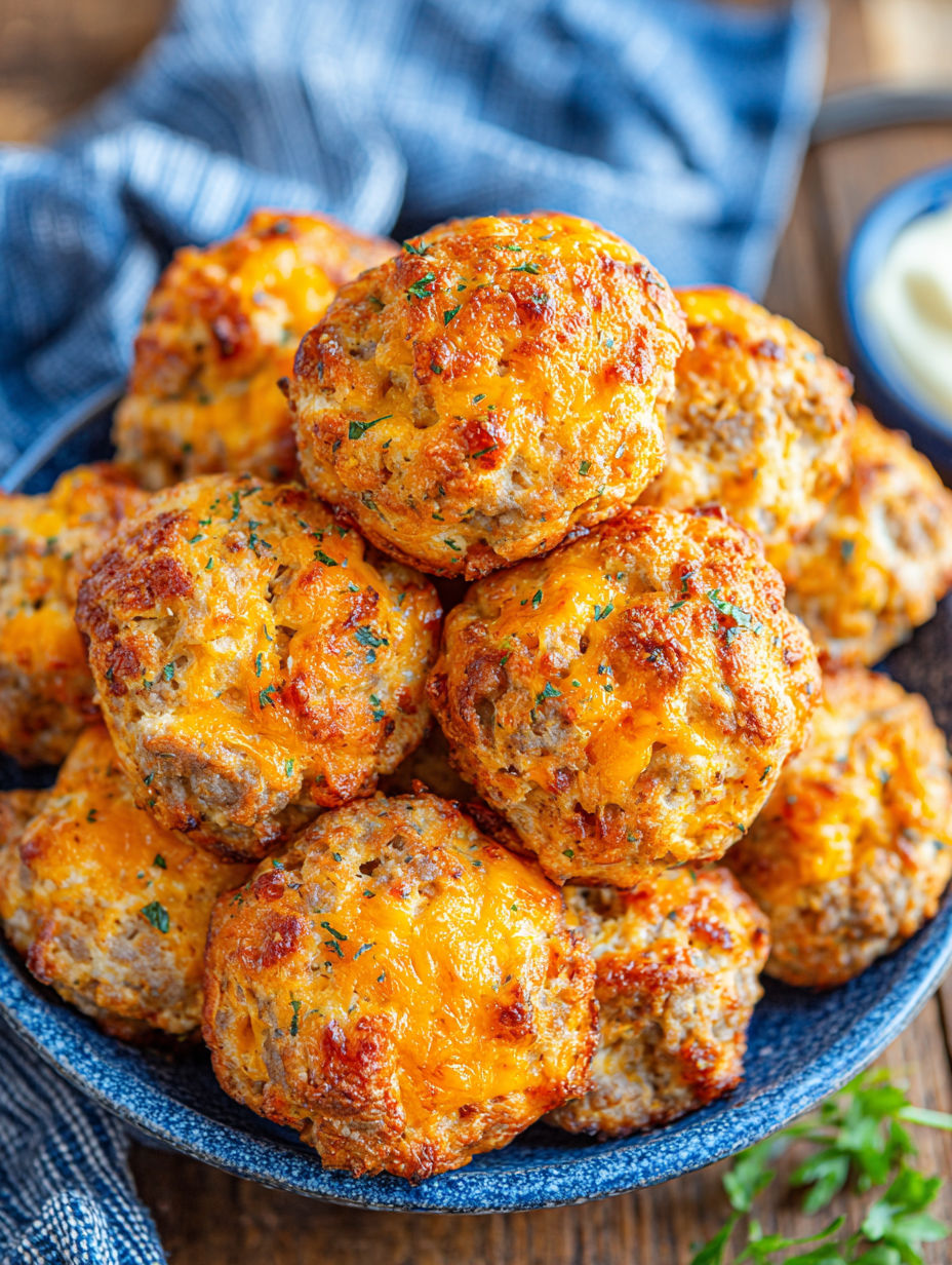 A plate of Cheddar Bay Sausage Balls.