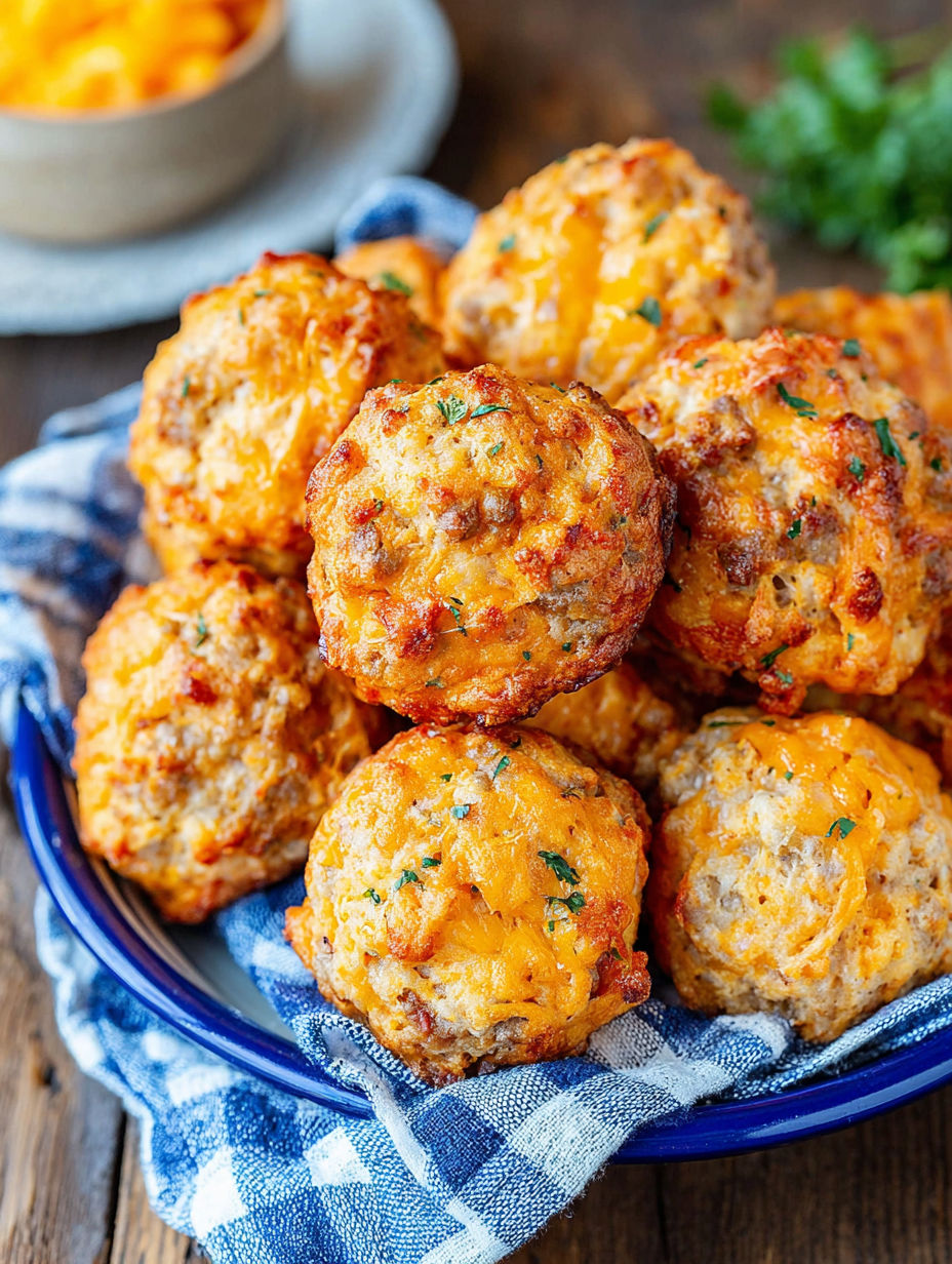 A plate of Cheddar Bay Sausage Balls.
