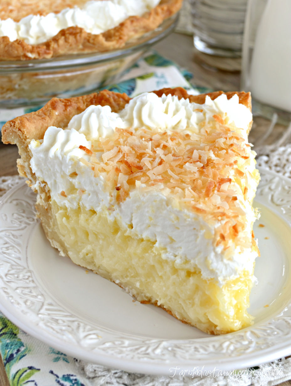A slice of coconut cream pie.