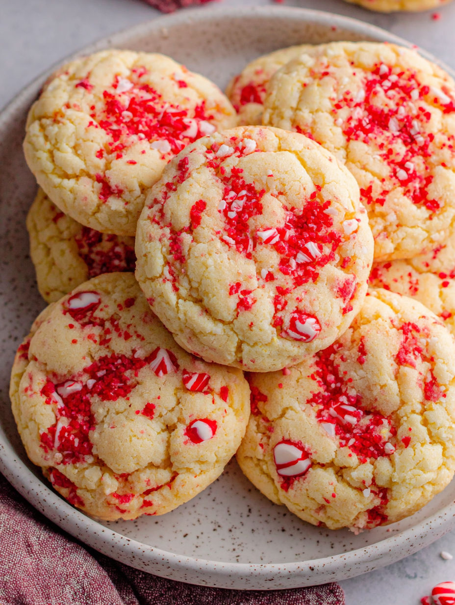 A plate of cookies with red and white frosting.