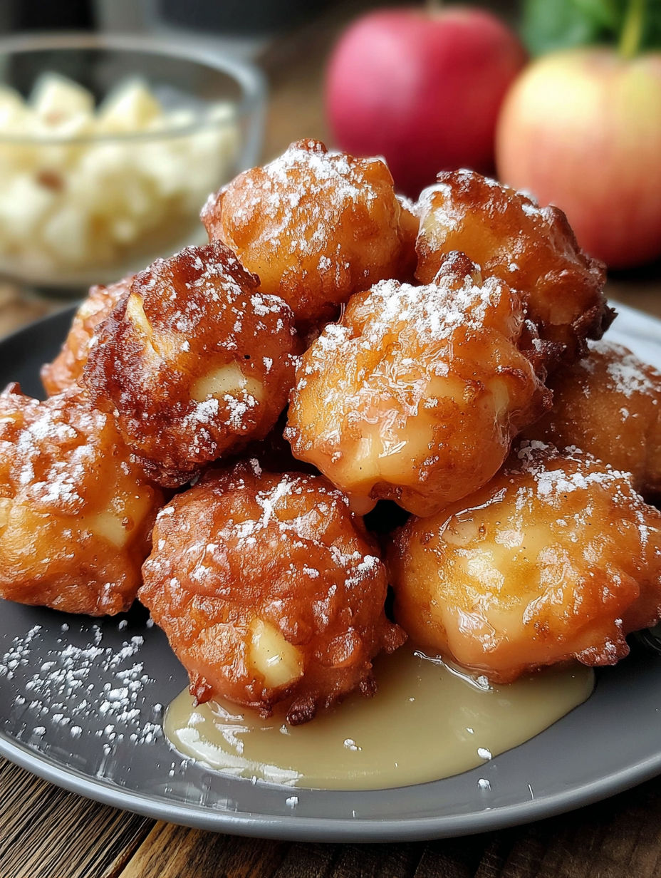 A plate of doughnuts with powdered sugar.