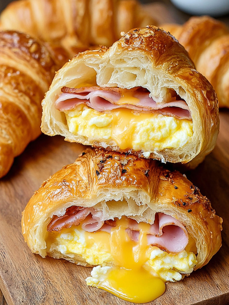 A pastry with ham and cheese inside.