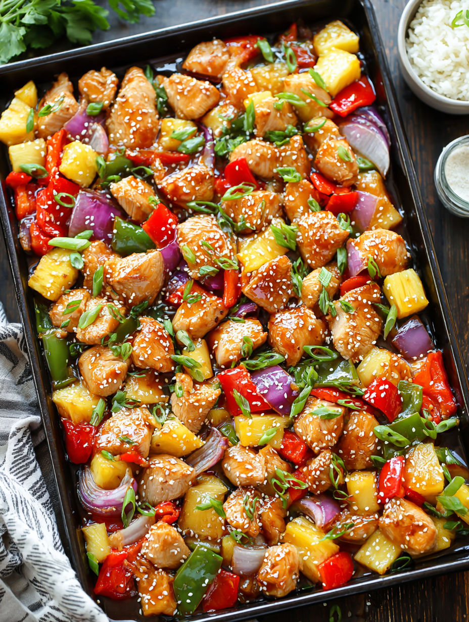 A dish of food with chicken, peppers, and onions.