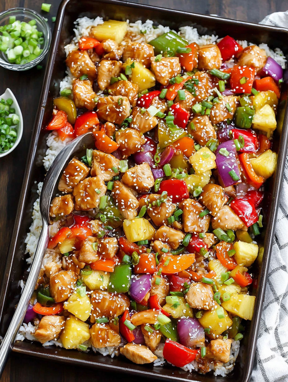 A dish of chicken and vegetables.