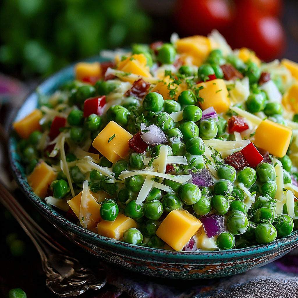 A bowl of delicious Irish pea salad.