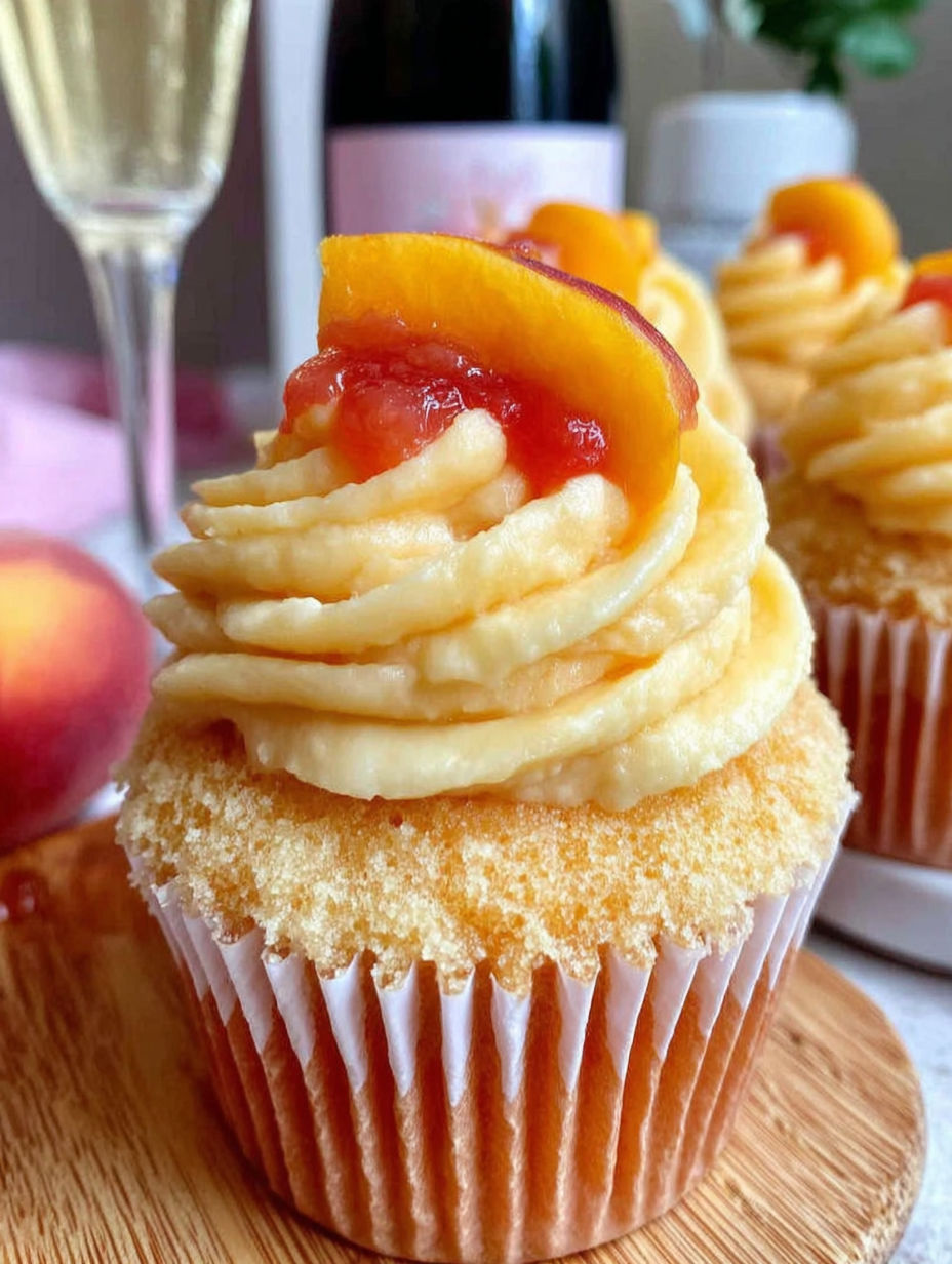 A cupcake with a peach on top.