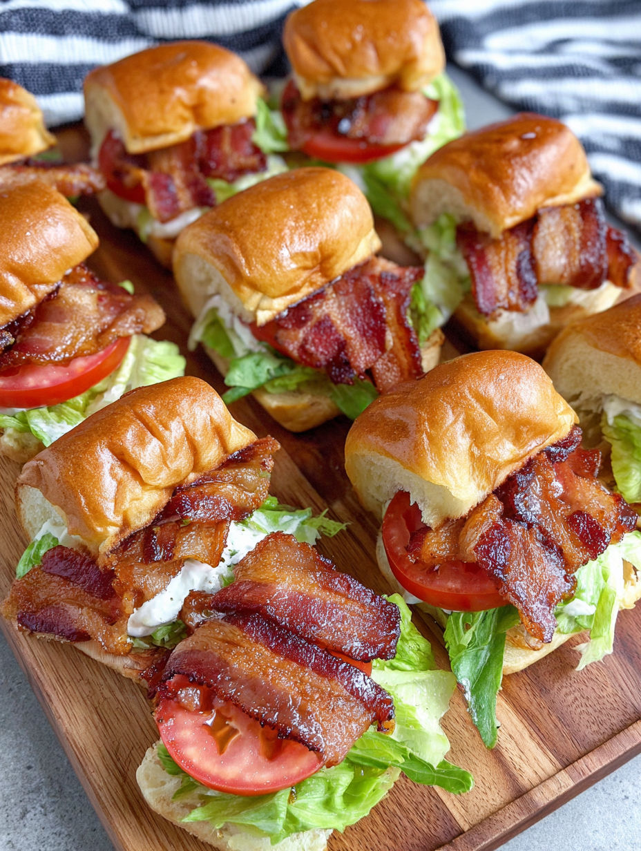 Bacon sandwiches on a wooden board.