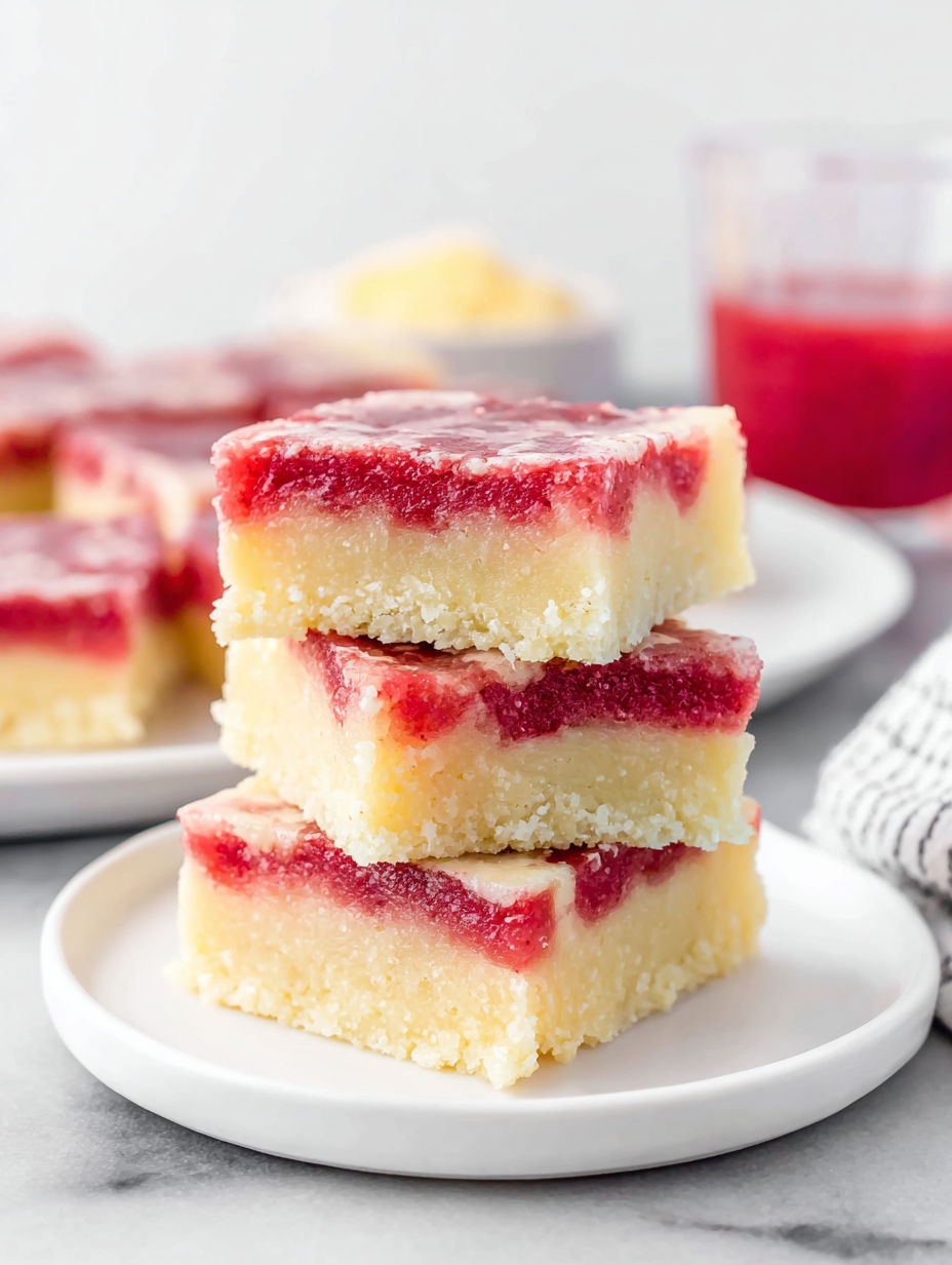 A stack of lemon raspberry bars.