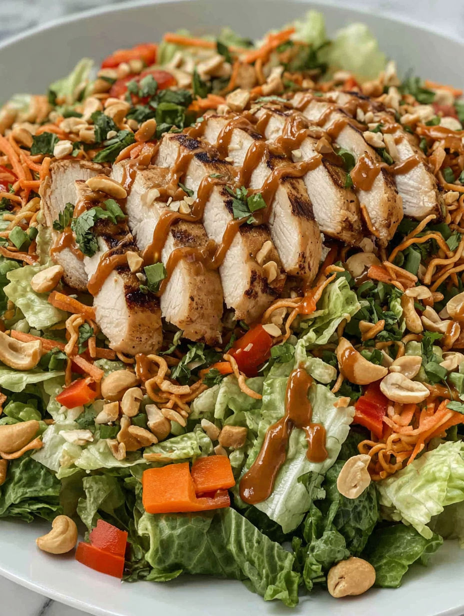 A salad with chicken and nuts.