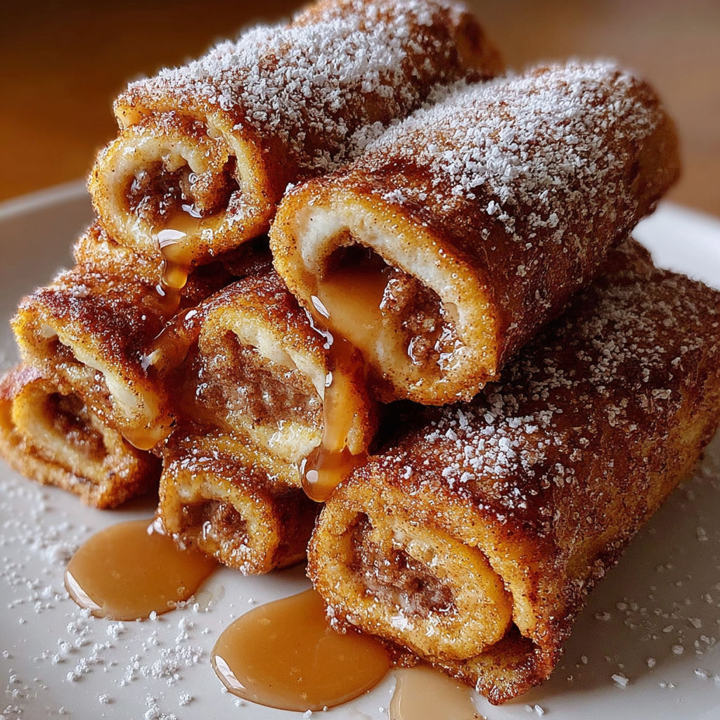 French toast roll-ups with cinnamon and sugar.