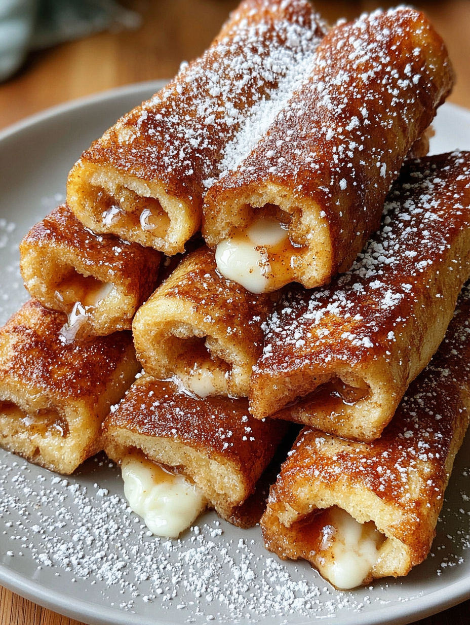 A stack of french toast with powdered sugar.