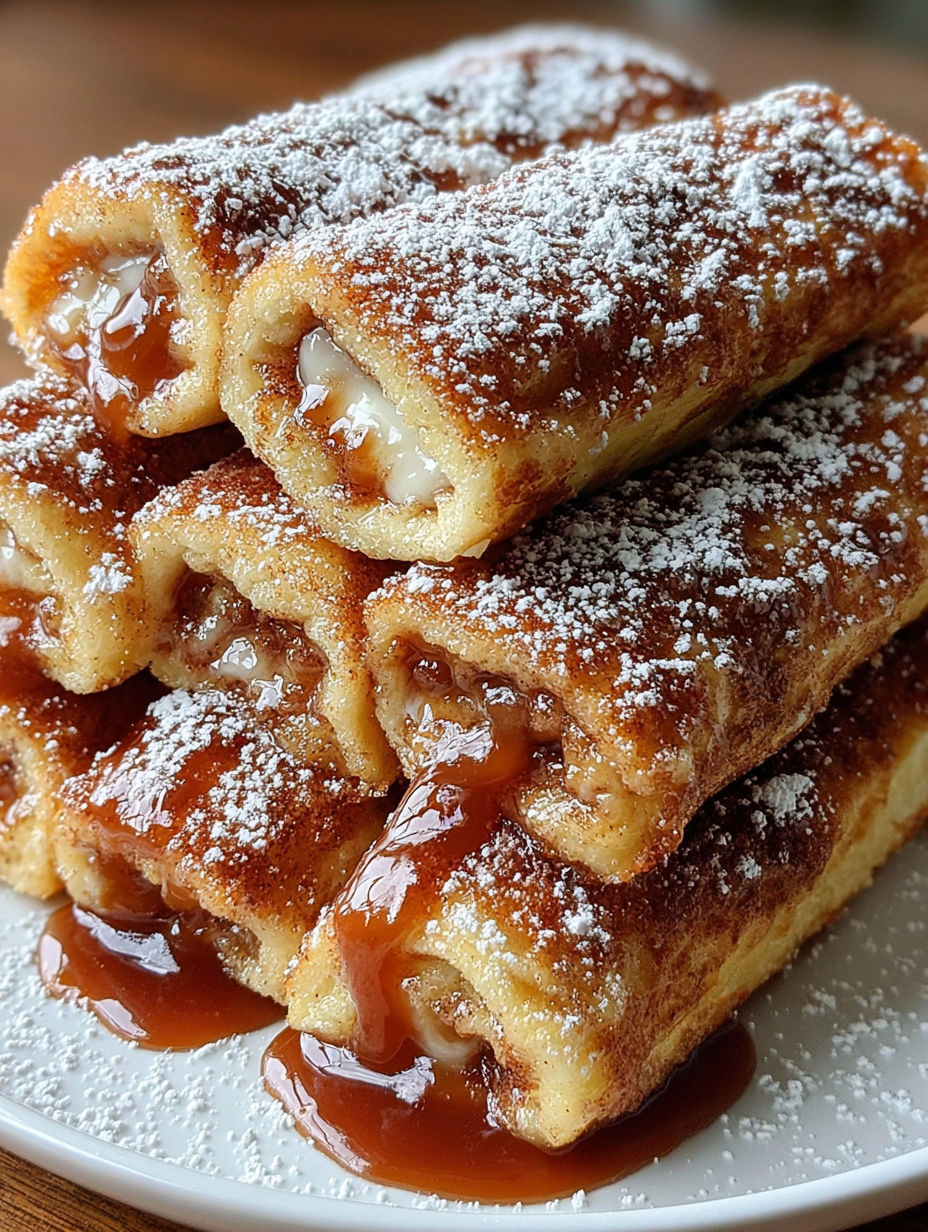 A stack of pastries with powdered sugar on top.