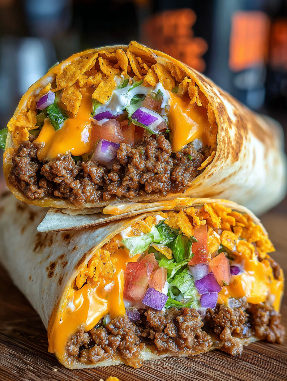 A burrito with meat and vegetables.