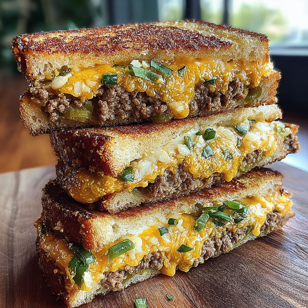 A stack of jalapeño popper patty melts.