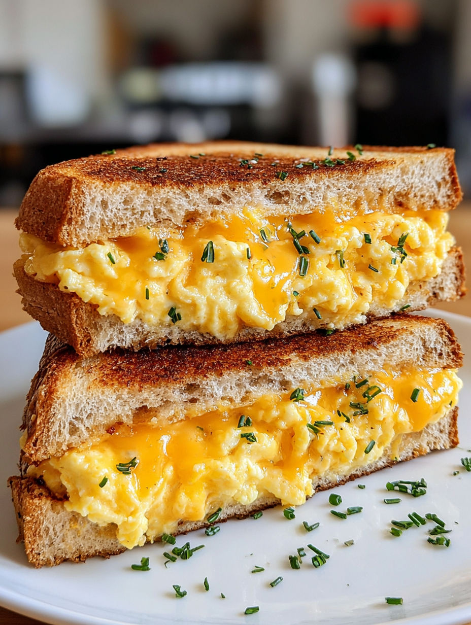 A sandwich with egg and cheese on top.
