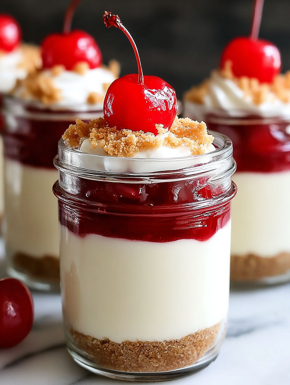 Cherry dessert in a jar.