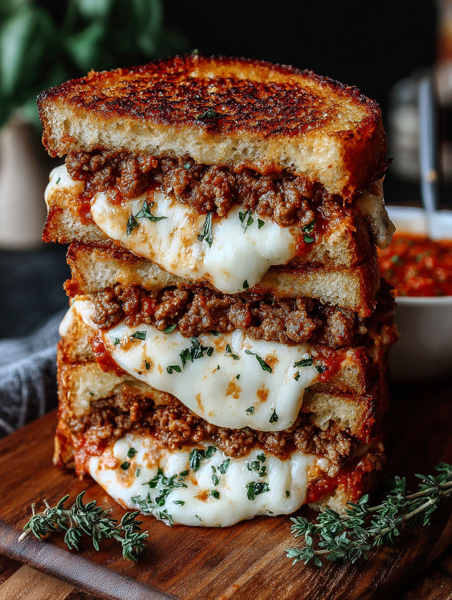 A stack of three grilled cheese sandwiches.