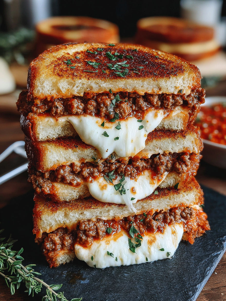 A stack of sandwiches with meat and cheese.