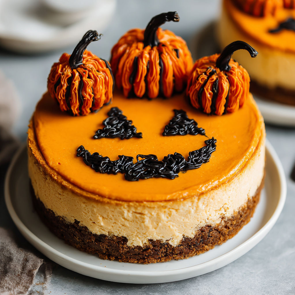 A slice of Jack-O'-Lantern cheesecake.