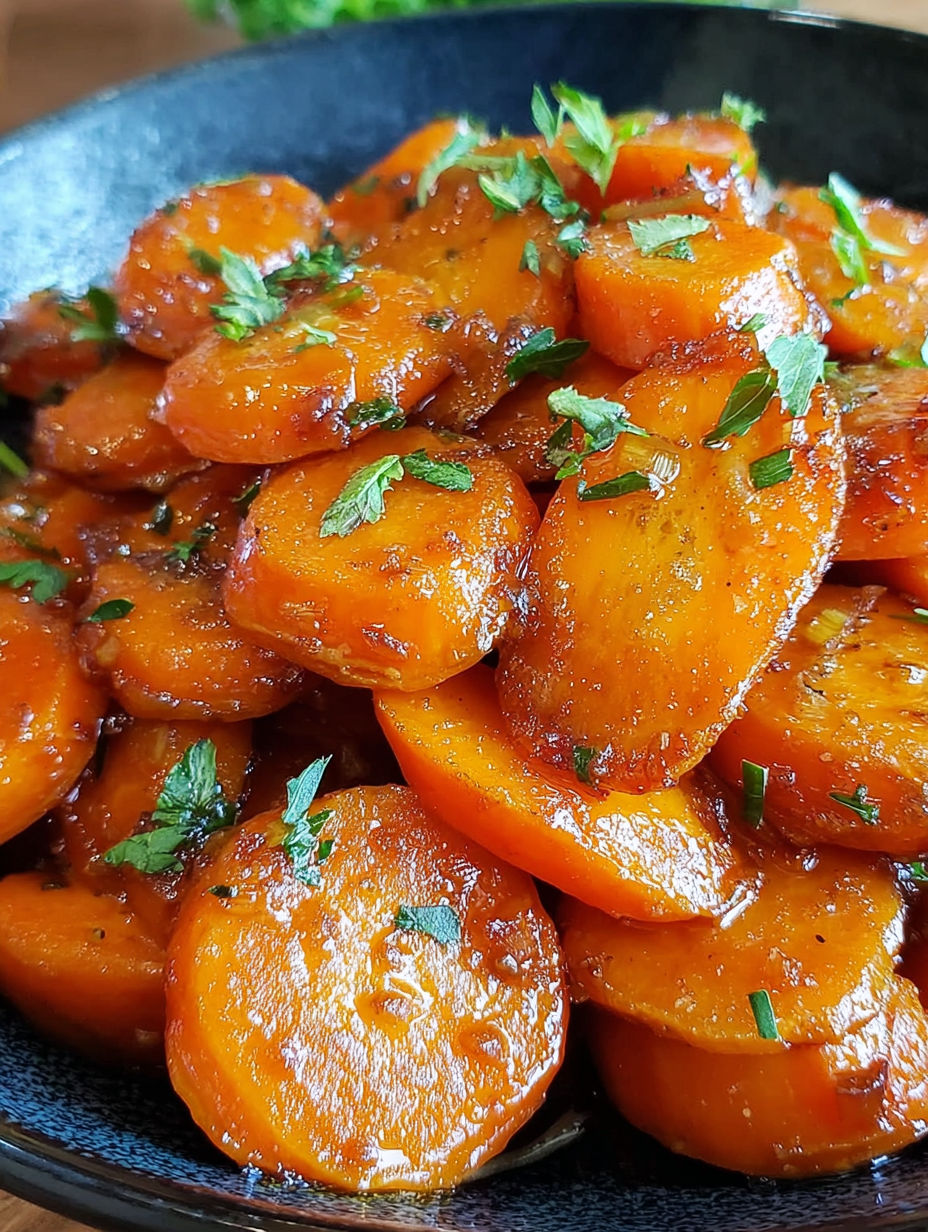 A pile of carrots with green leaves on top.
