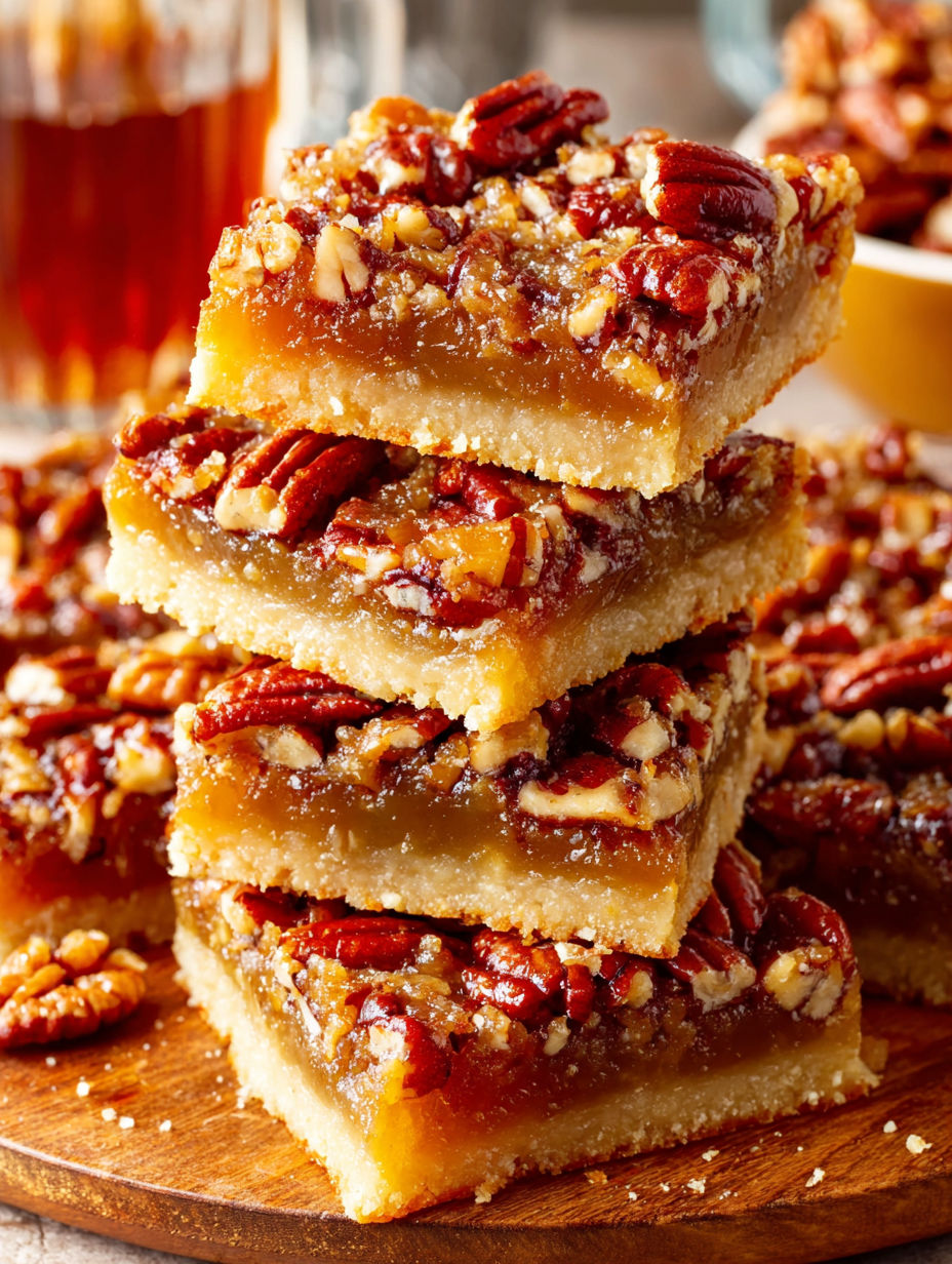 A stack of pecan pie bars.