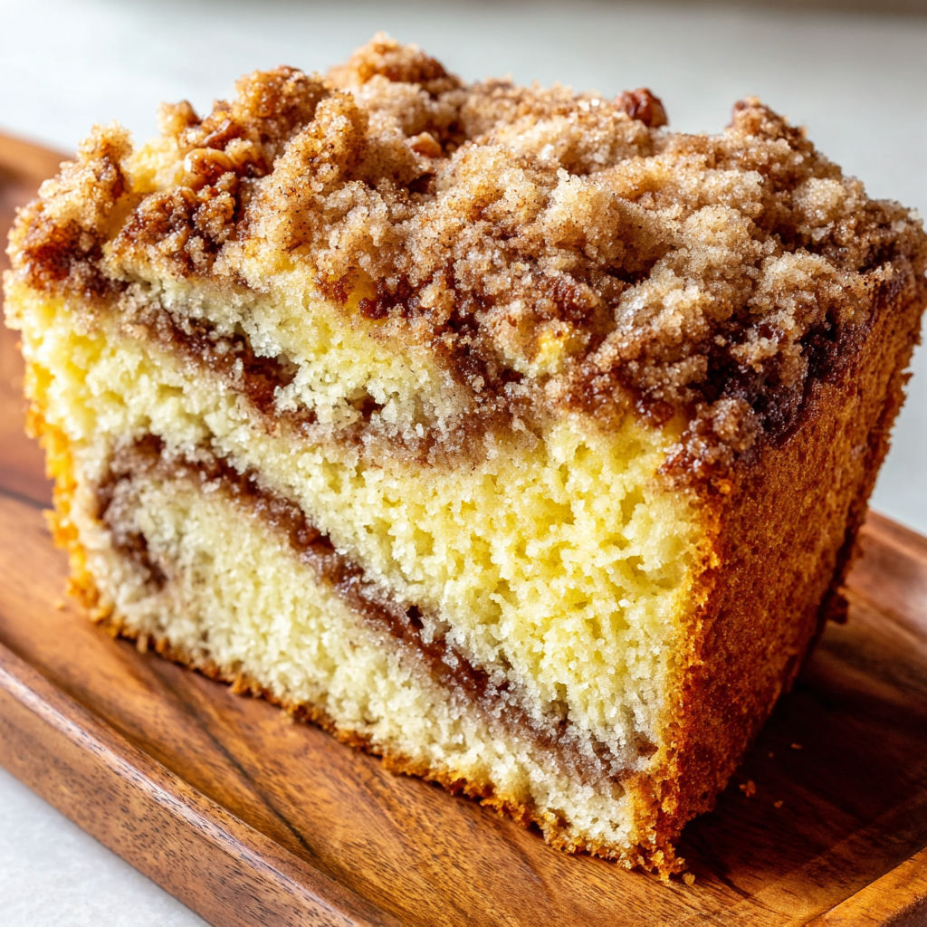 A slice of sour cream coffee cake.