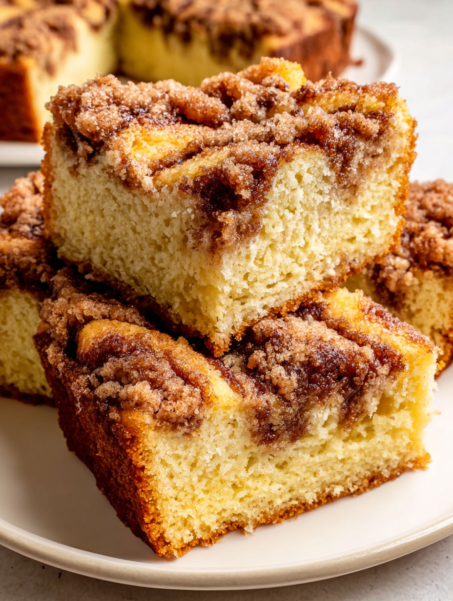 A slice of sour cream coffee cake.