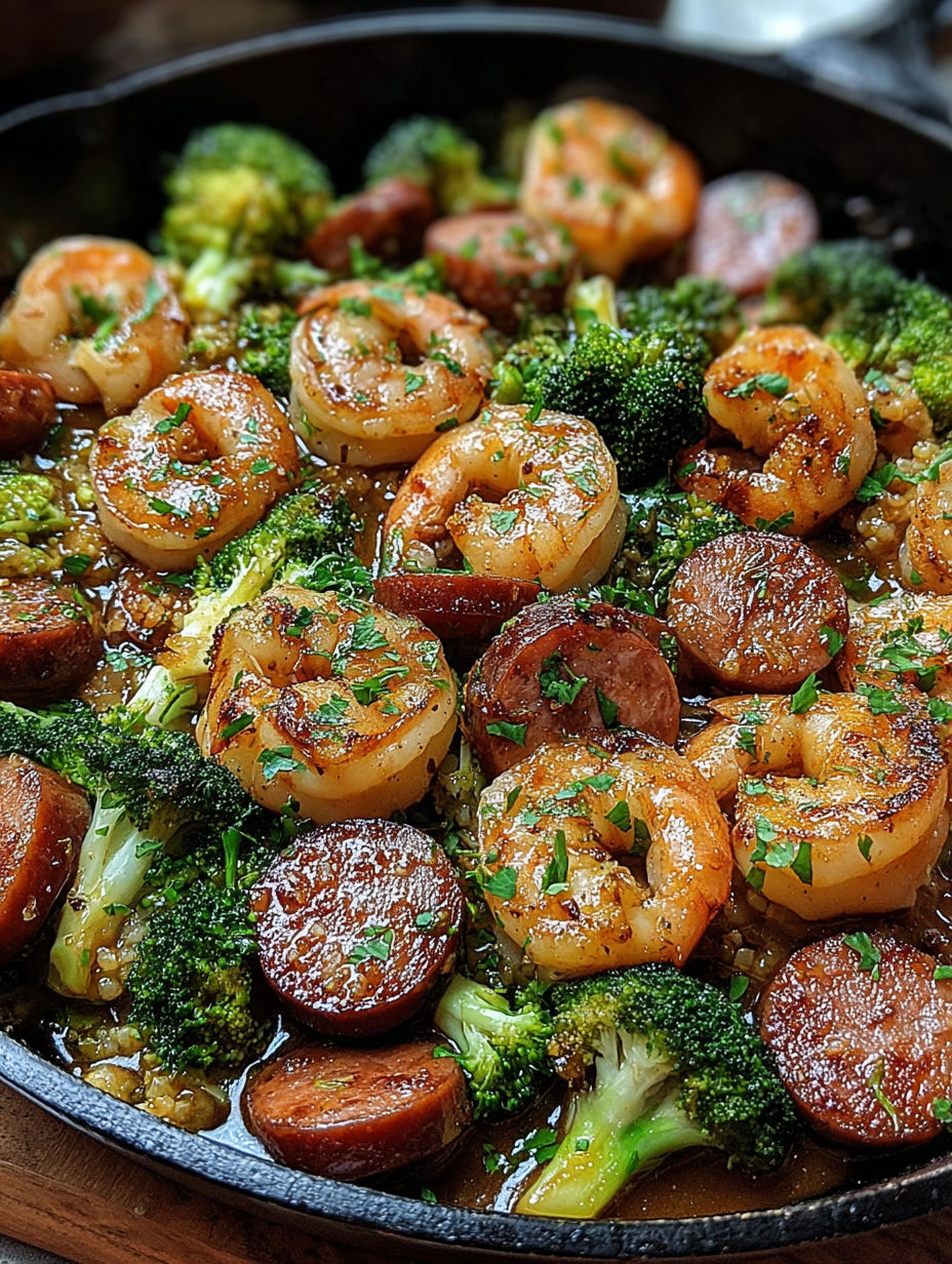 A dish of shrimp and broccoli.