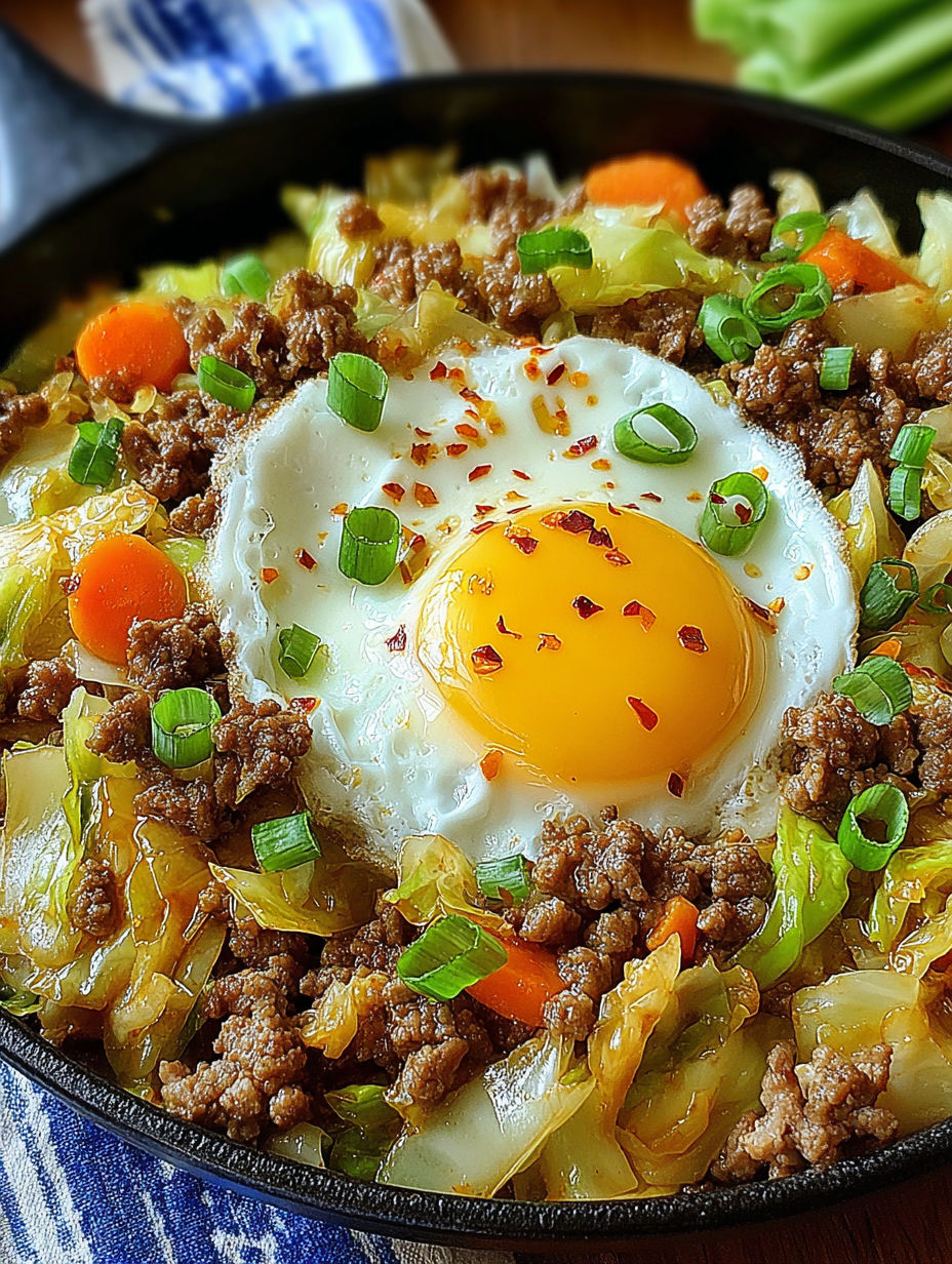 A close up of a fried egg in a bowl of meat.