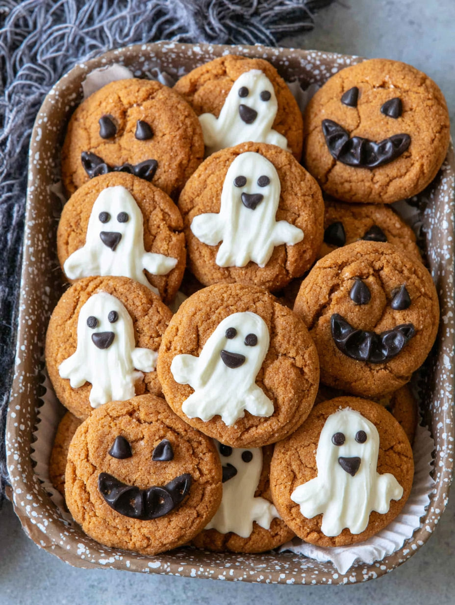 A plate of cookies with faces on them.