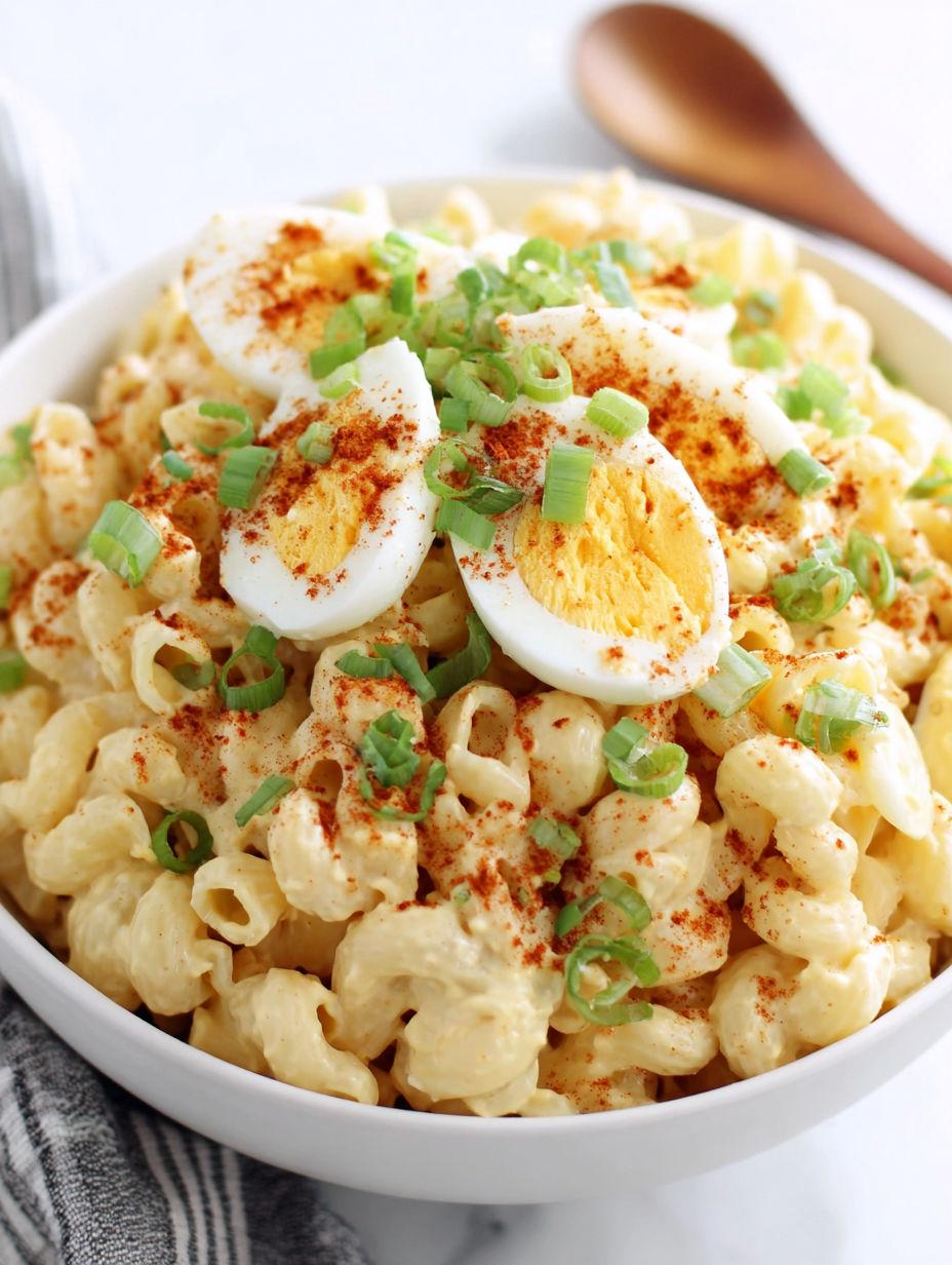 A bowl of macaroni and cheese with eggs on top.