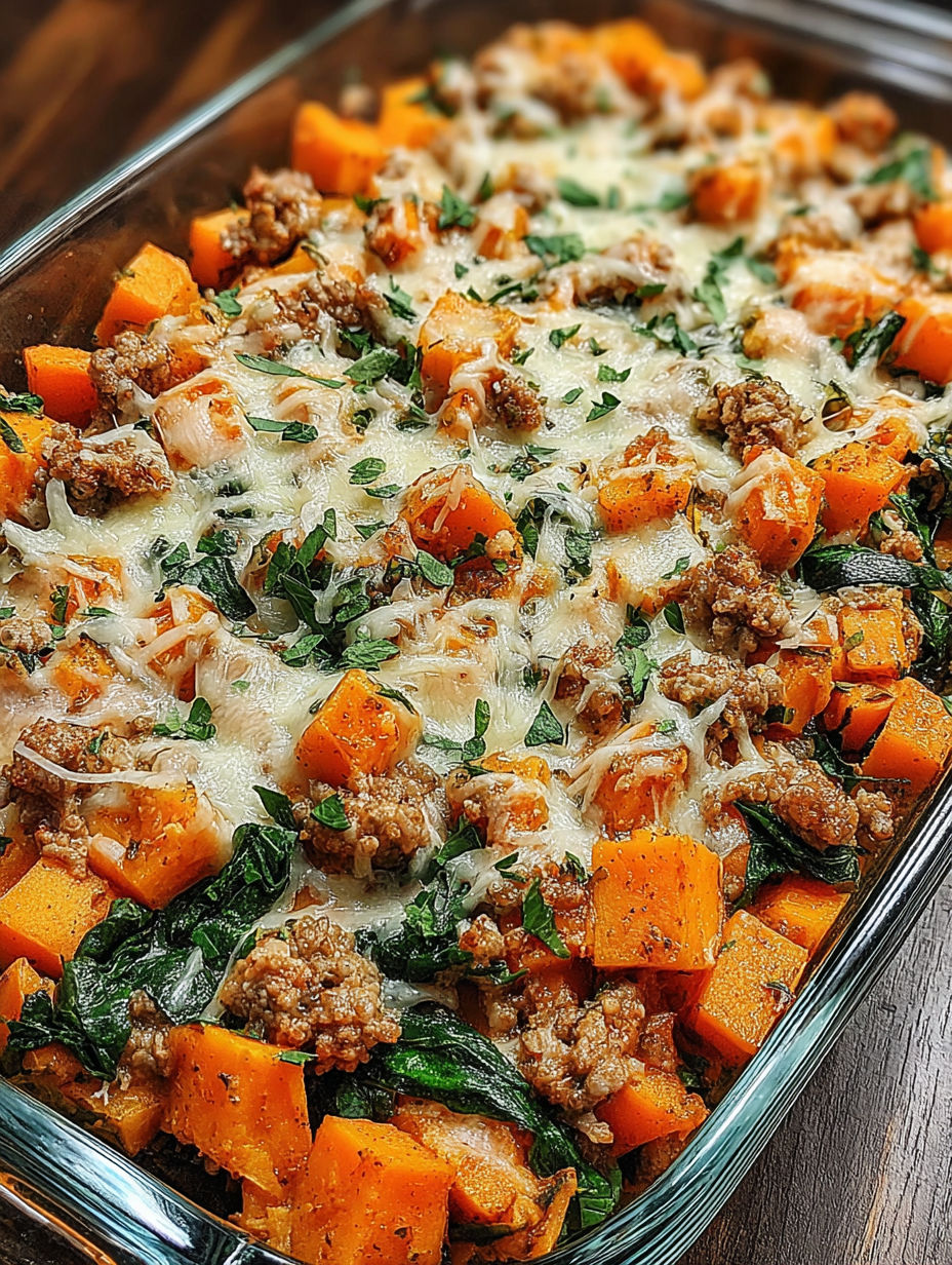 A dish of sweet potato and meat.